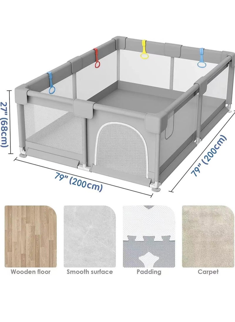 Baby Playpen, Baby Protective Playpen,Baby Home Indoor Game Fence, Safe and Stable, Gray (grey, 200 * 200cm)