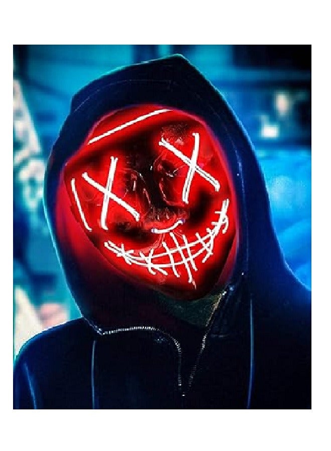 LED Halloween Face Mask Light up Mask Cosplay,Halloween Masks ( Red) - Image 2