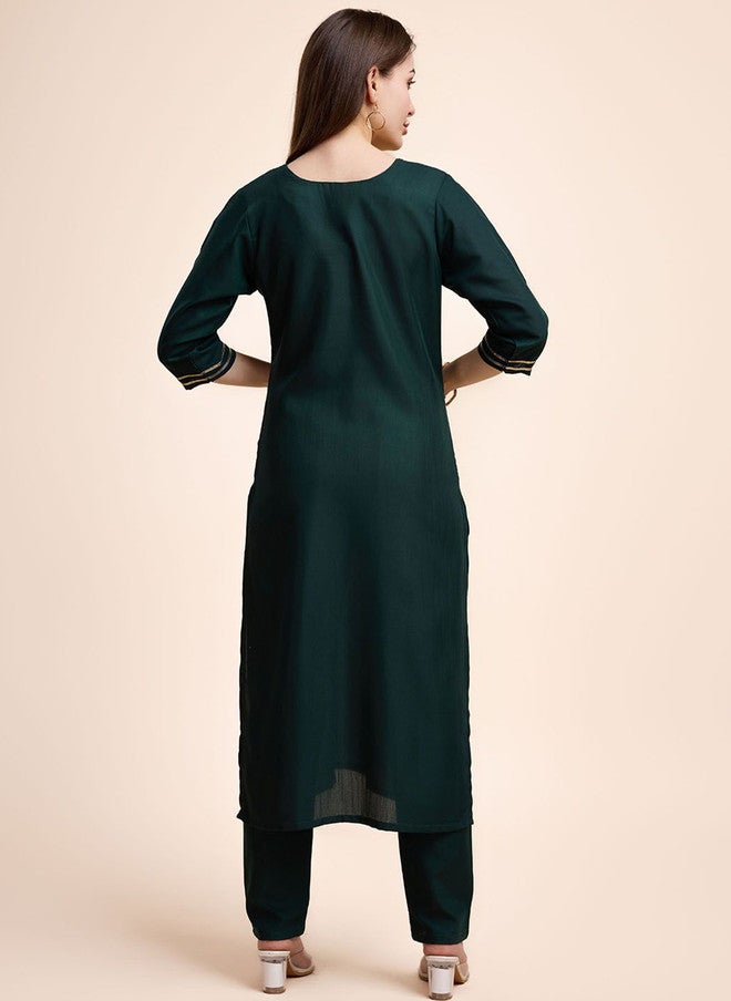 Women Basket كُرتا نسائي عادي بتطريز خيوط مع بنطلون باللون الأخضر الداكن - Image 5