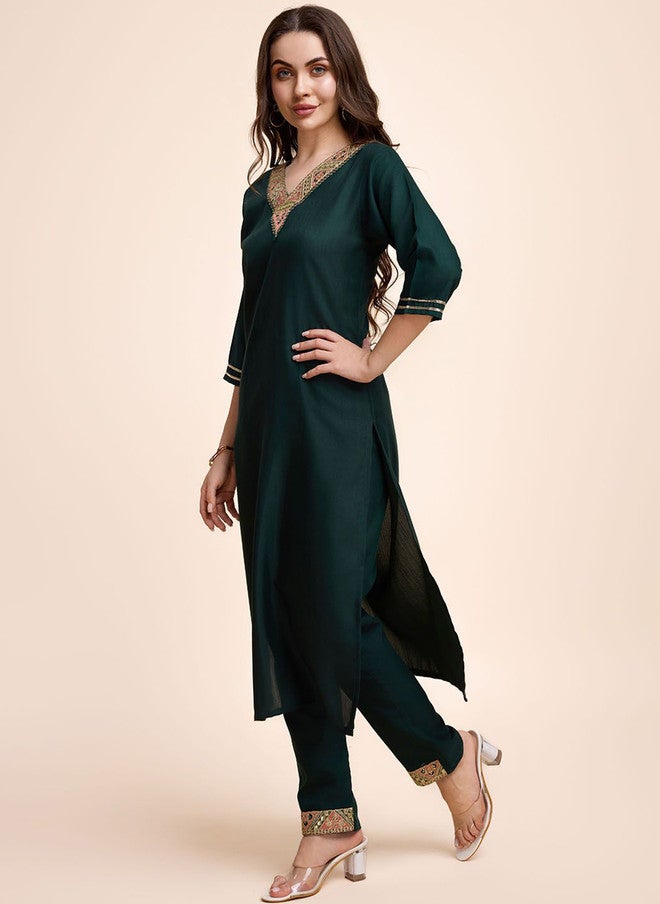 Women Basket كُرتا نسائي عادي بتطريز خيوط مع بنطلون باللون الأخضر الداكن - Image 4