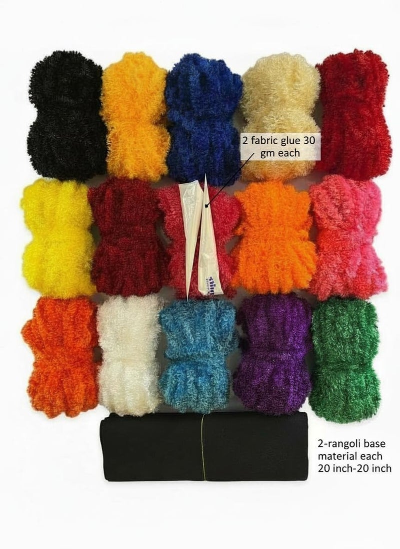 The Brown Box Feather Wool Yarn for Rangoli, 15 Multi-Colour Wool Balls 600gm with Fabric Glue, 2 Base Material 20x20 inch, DIY Decor Kit - Image 2