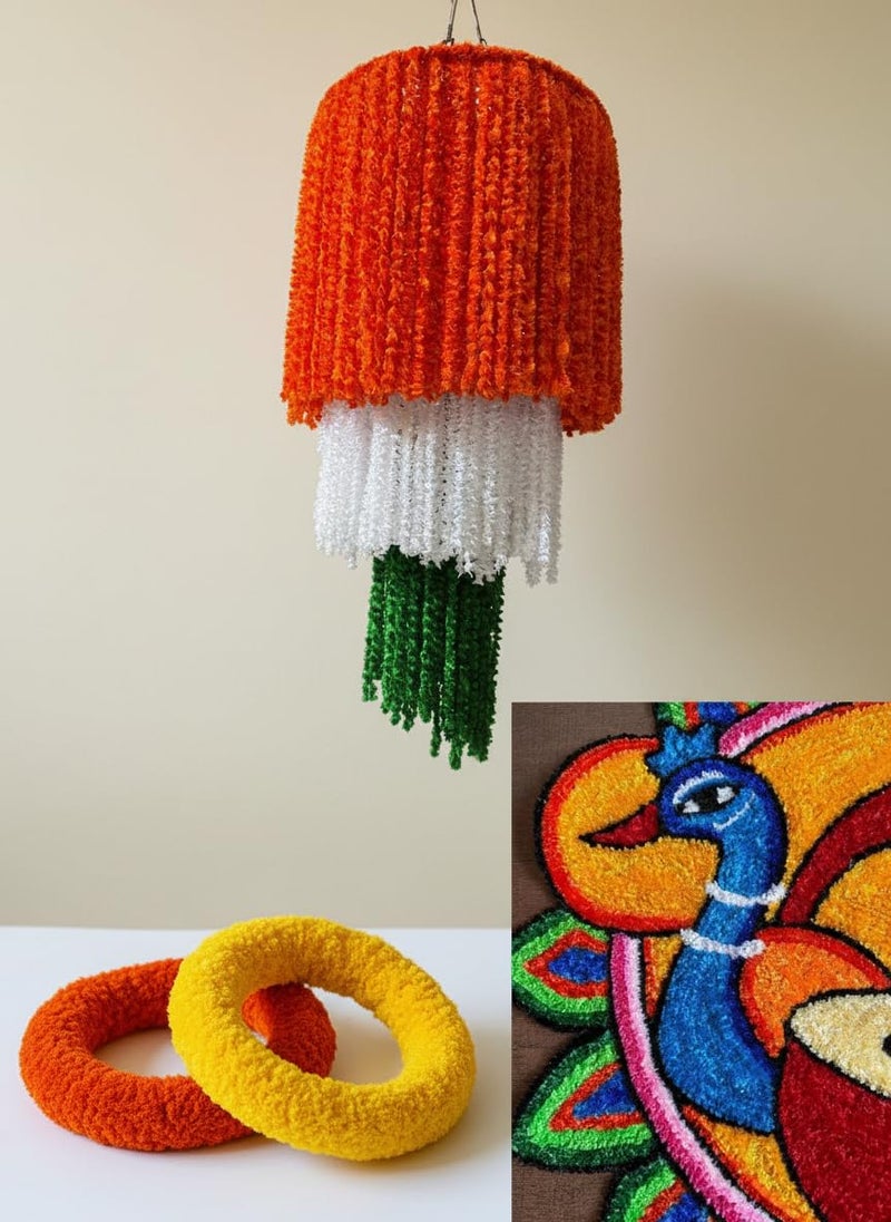 The Brown Box Feather Wool Yarn for Rangoli, 15 Multi-Colour Wool Balls 600gm with Fabric Glue, 2 Base Material 20x20 inch, DIY Decor Kit - Image 3
