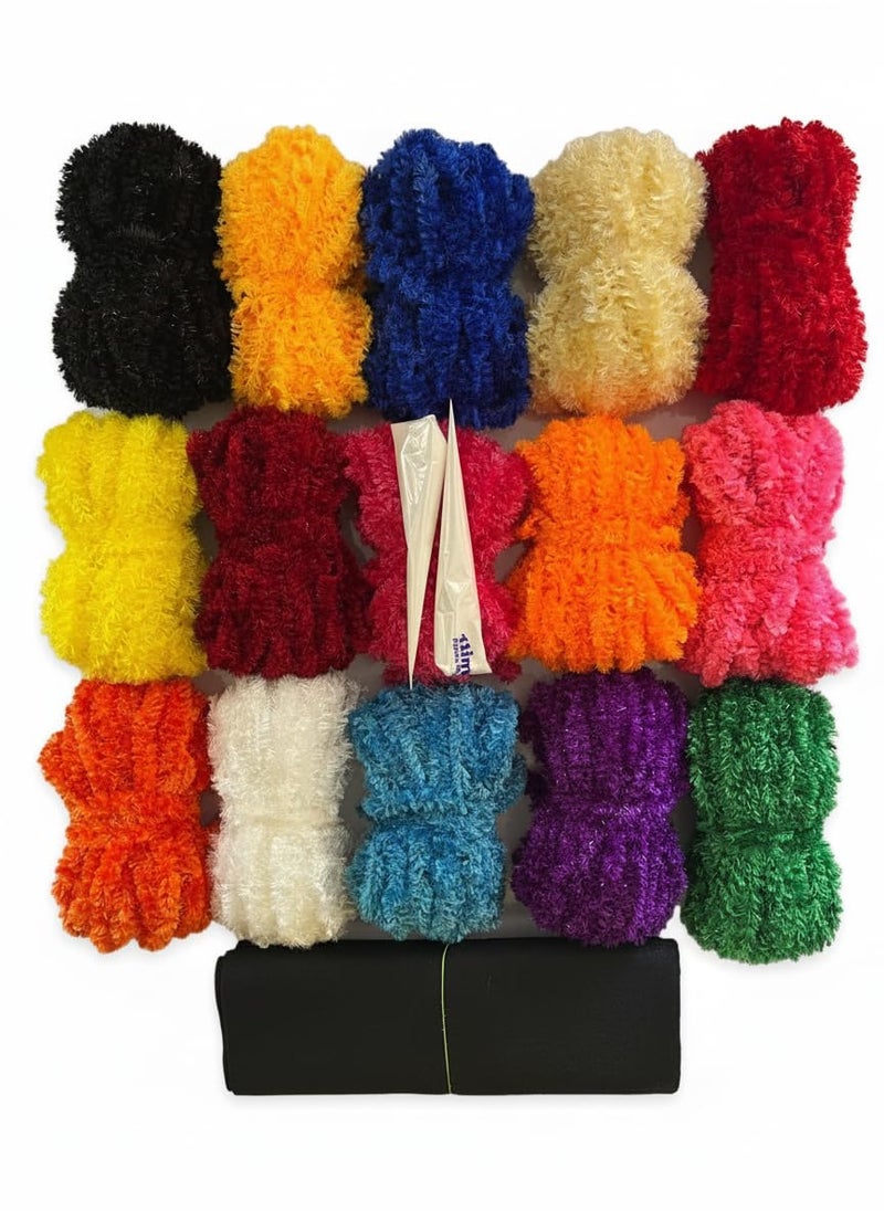 The Brown Box Feather Wool Yarn for Rangoli, 15 Multi-Colour Wool Balls 600gm with Fabric Glue, 2 Base Material 20x20 inch, DIY Decor Kit - Image 1