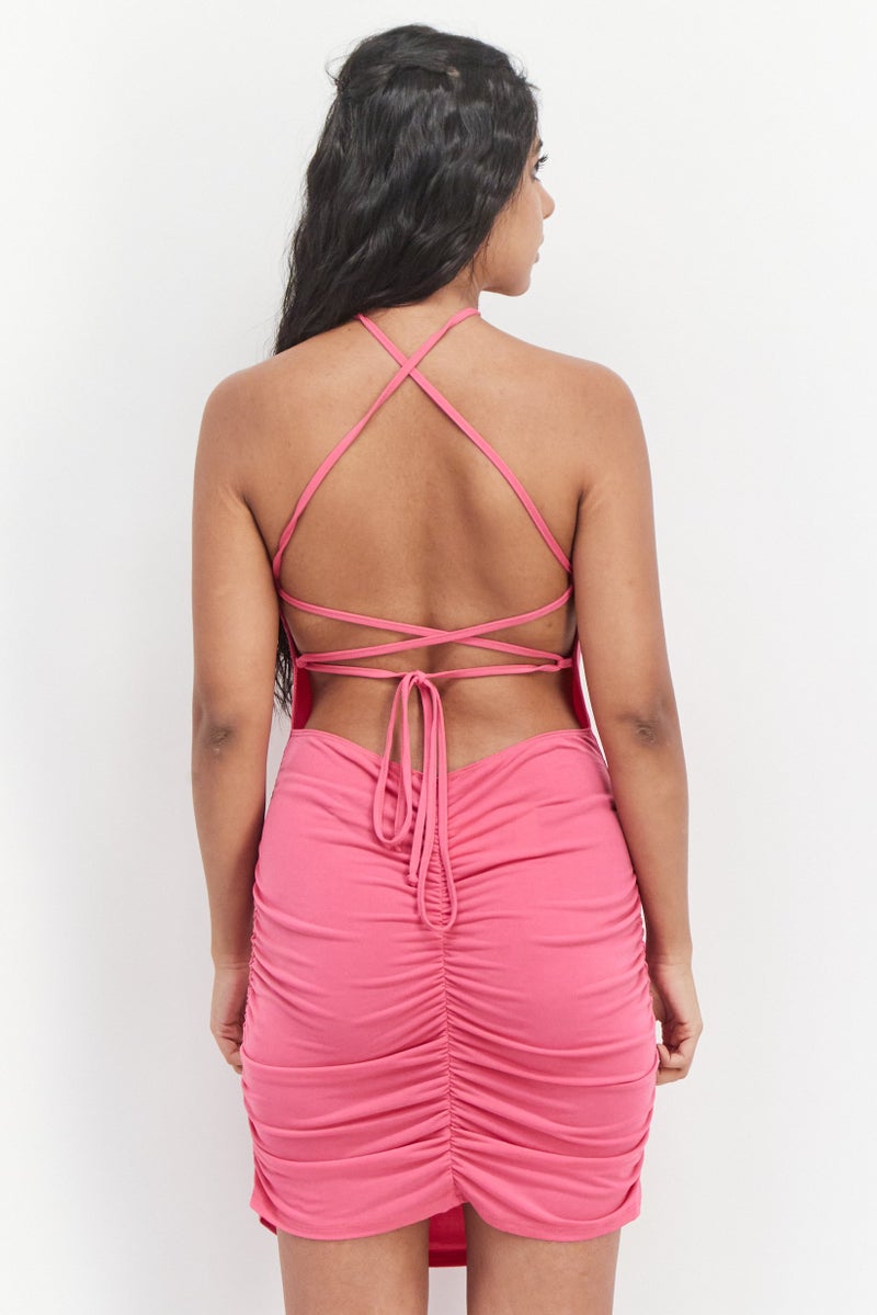 Flounce London Women Solid Mini Dress, Pink - Image 4