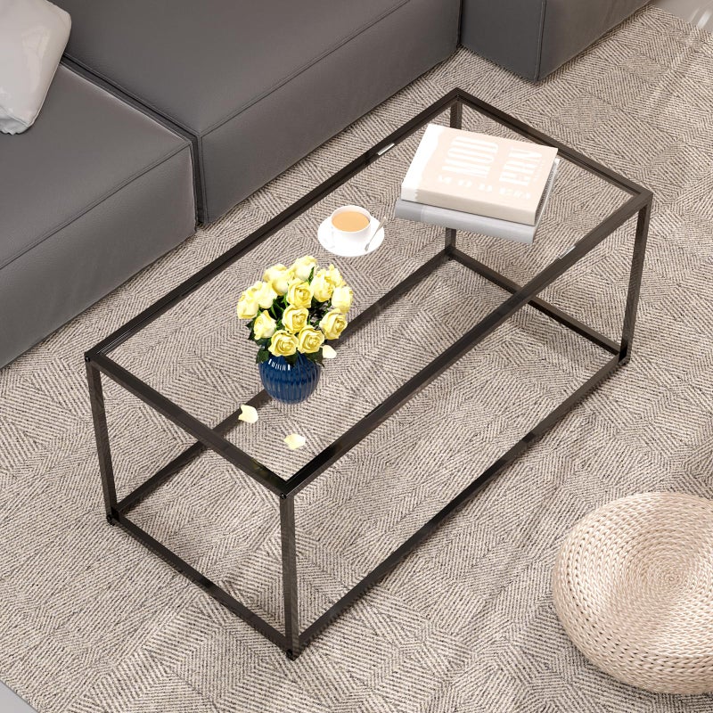 Easy Paws Glass Coffee Table Modern Center Table,Minimalist Coffee Table for Living Room,Tempered Glass-top with Sturdy Metal Frame, Easy Assembly,Black - Image 2