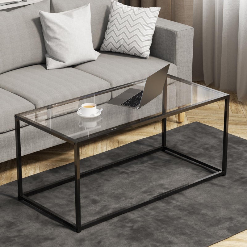 Easy Paws Glass Coffee Table Modern Center Table,Minimalist Coffee Table for Living Room,Tempered Glass-top with Sturdy Metal Frame, Easy Assembly,Black - Image 1