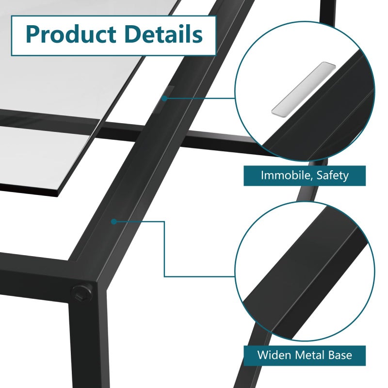 Easy Paws Glass Coffee Table Modern Center Table,Minimalist Coffee Table for Living Room,Tempered Glass-top with Sturdy Metal Frame, Easy Assembly,Black - Image 4