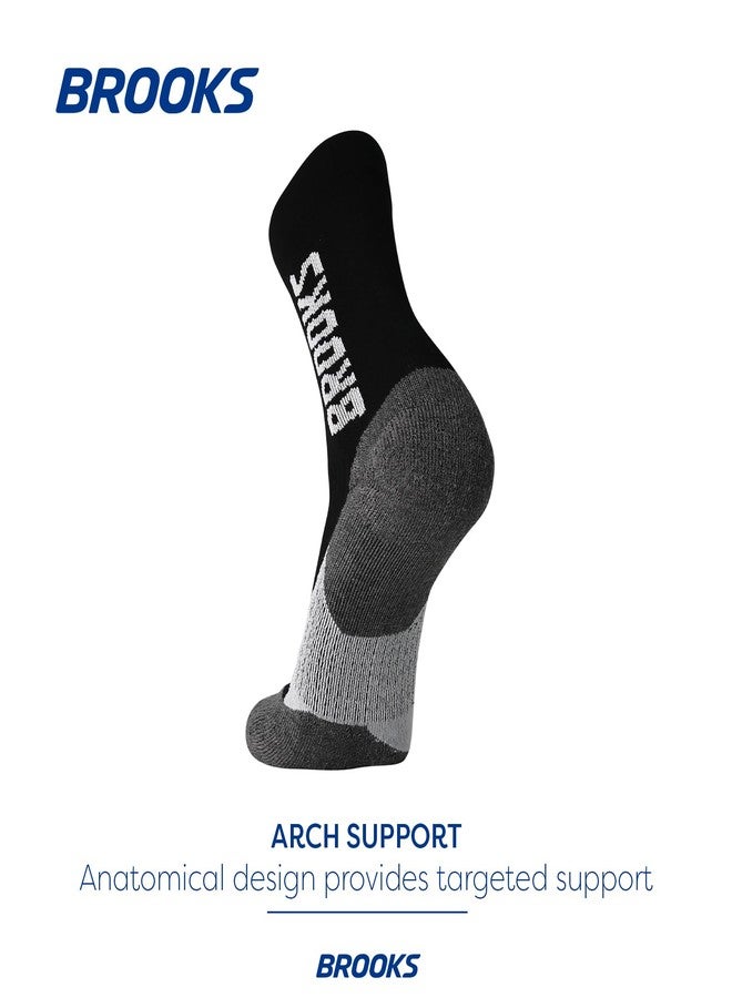 Brooks Ghost Crew Socks I Performance Running Cushioned Socks with Arch Support for Men & Women - Black/BR Crew - Large - Image 3