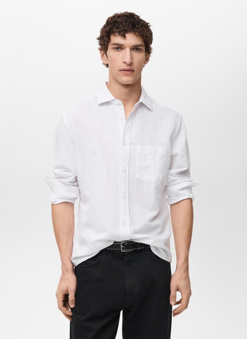Mango Man Casual Classic Fit Linen Shirt  - Image 1