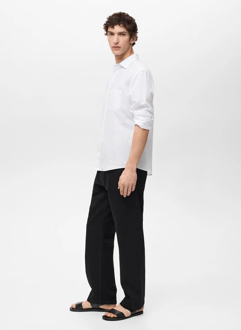 Mango Man Casual Classic Fit Linen Shirt
