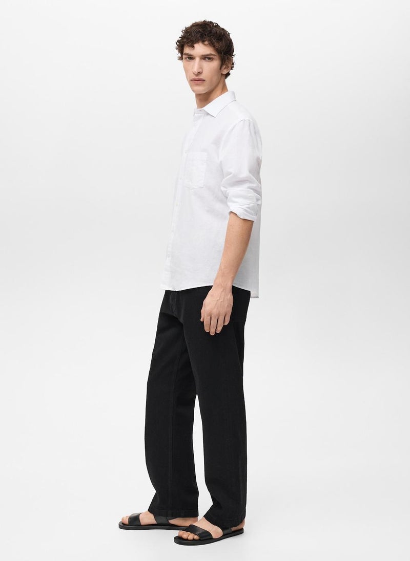 Mango Man Casual Classic Fit Linen Shirt  - Image 3