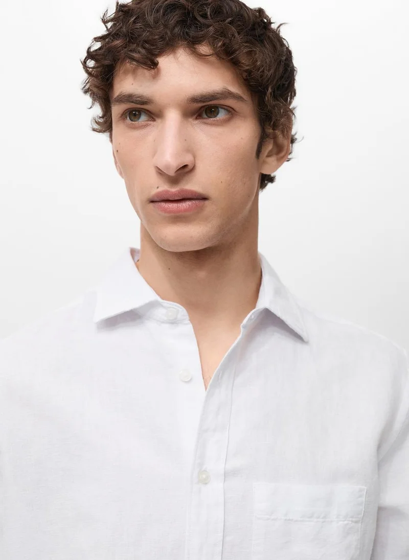 مانجو مان قميص كتان كاجوال بقصة كلاسيكية