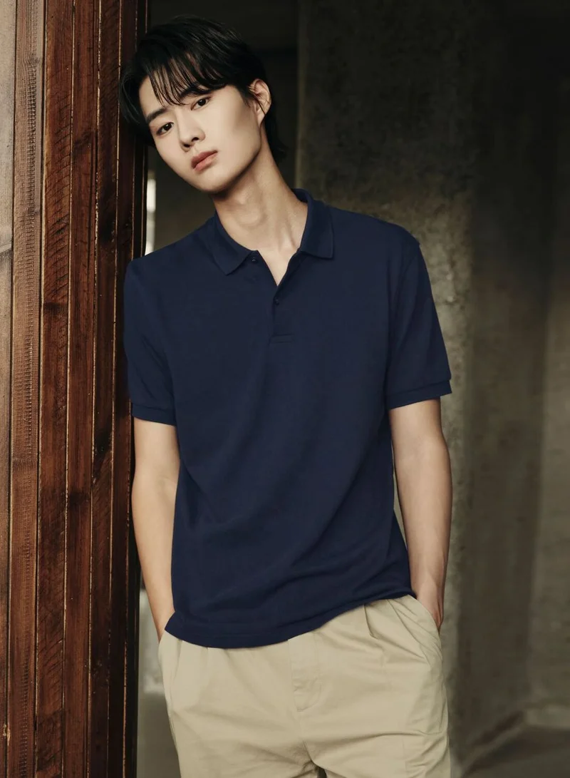 جيوردانو قميص بولو رجالي قطن بيكيه بأكمام قصيرة من مجموعة كوريا