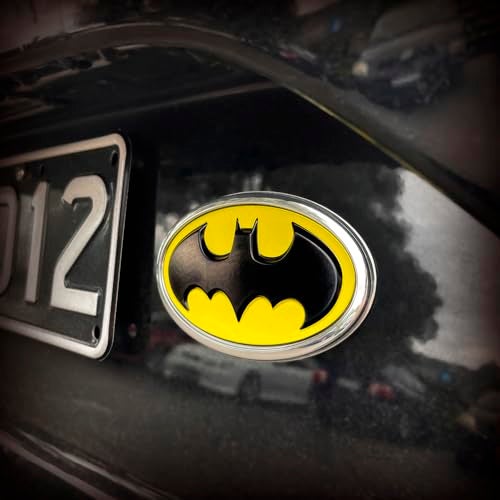 Fan Emblems Batman Car Emblem - 1989 Oval Bat Symbol 3D Auto Badge - Color: Black, Yellow, and Chrome - Size: 3.76 x 2.26 x 0.2 inches - Officially Licensed DC Car Accessories - Image 2