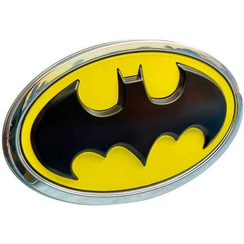 Fan Emblems Batman Car Emblem - 1989 Oval Bat Symbol 3D Auto Badge - Color: Black, Yellow, and Chrome - Size: 3.76 x 2.26 x 0.2 inches - Officially Licensed DC Car Accessories - Image 1