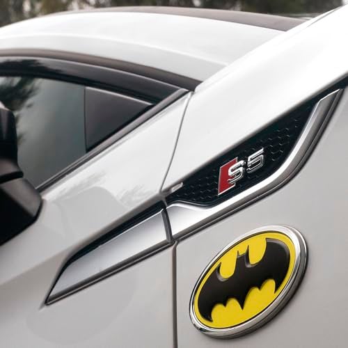 Fan Emblems Batman Car Emblem - 1989 Oval Bat Symbol 3D Auto Badge - Color: Black, Yellow, and Chrome - Size: 3.76 x 2.26 x 0.2 inches - Officially Licensed DC Car Accessories - Image 4