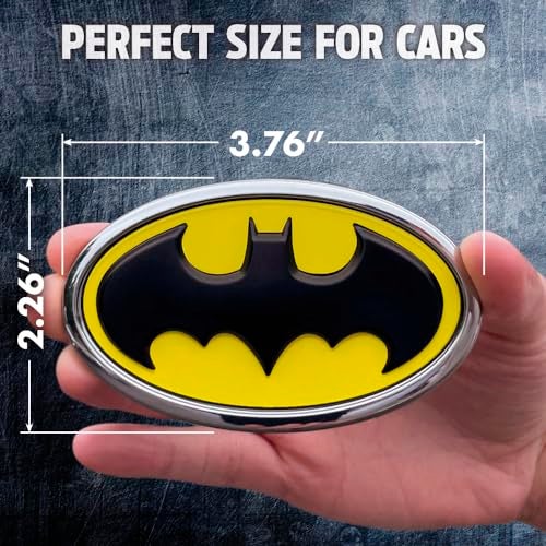 Fan Emblems Batman Car Emblem - 1989 Oval Bat Symbol 3D Auto Badge - Color: Black, Yellow, and Chrome - Size: 3.76 x 2.26 x 0.2 inches - Officially Licensed DC Car Accessories - Image 3