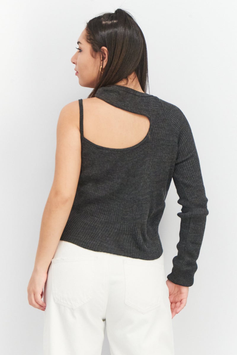 ASOS بلوزة قصيرة ذات كتف واحد بتصميم غير متساوي للنساء، رمادي - Image 3