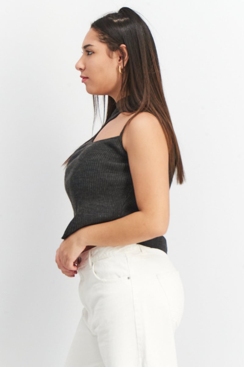 ASOS بلوزة قصيرة ذات كتف واحد بتصميم غير متساوي للنساء، رمادي - Image 4
