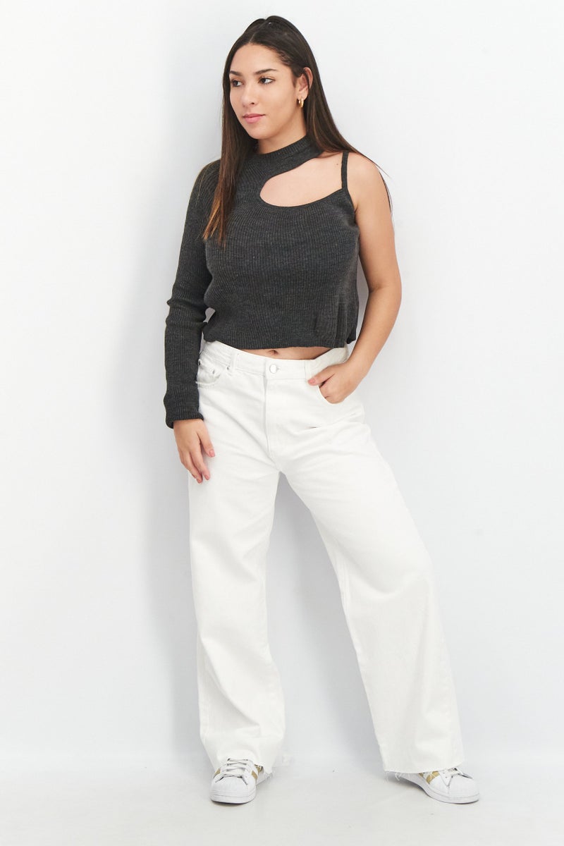 ASOS بلوزة قصيرة ذات كتف واحد بتصميم غير متساوي للنساء، رمادي - Image 2