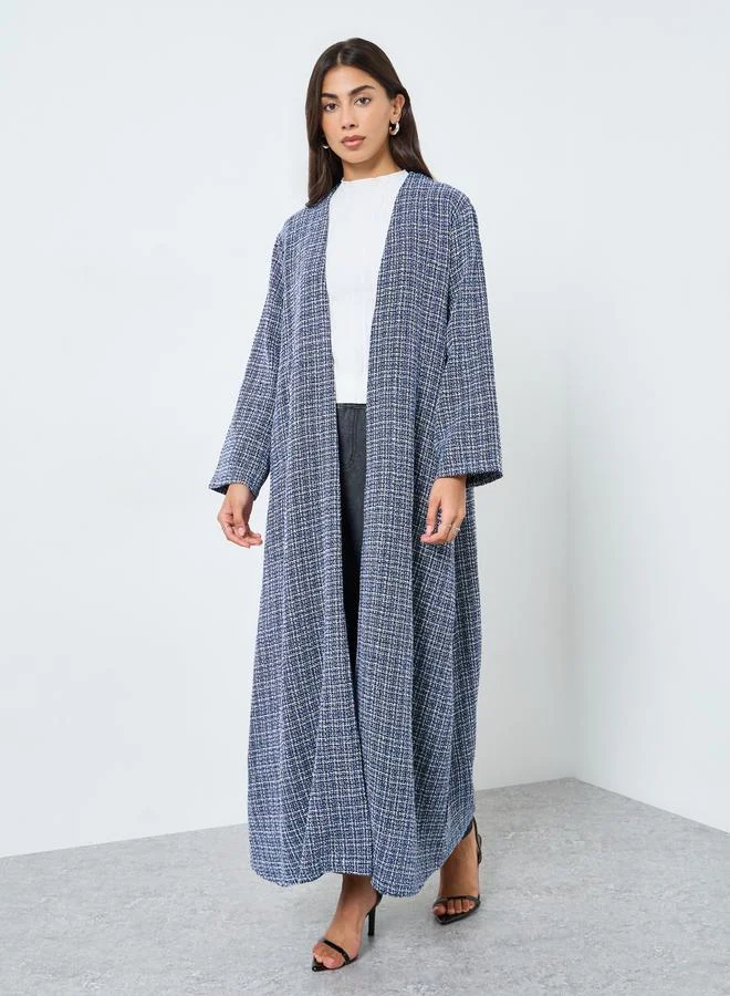 Amirah Navy Blue Front Open Tweed Abaya