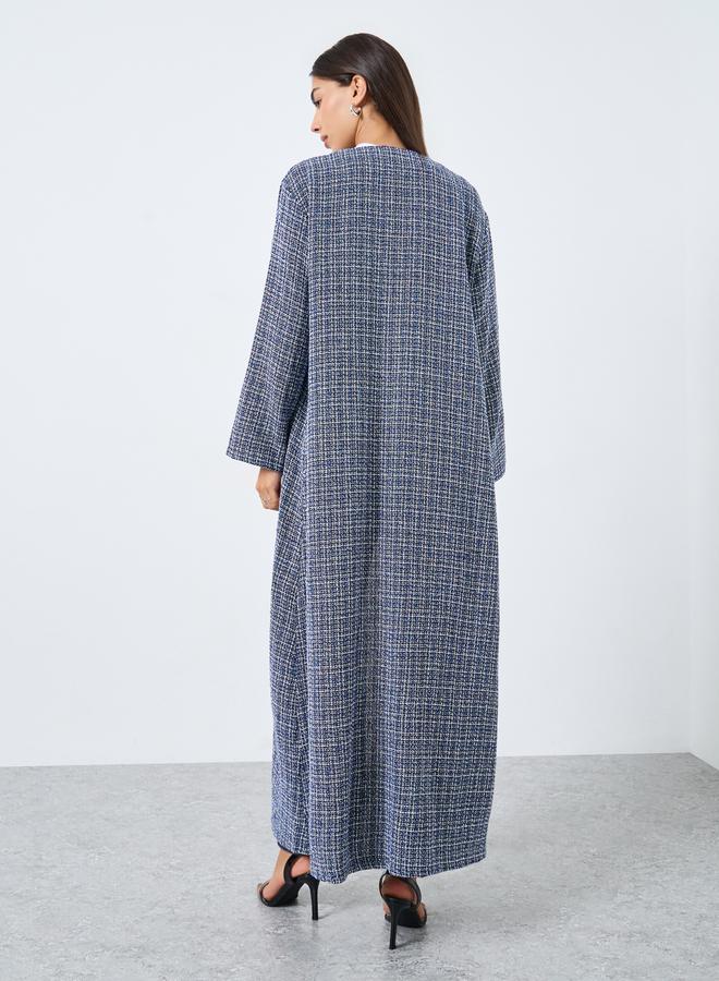 Amirah Navy Blue Front Open Tweed Abaya - Image 4