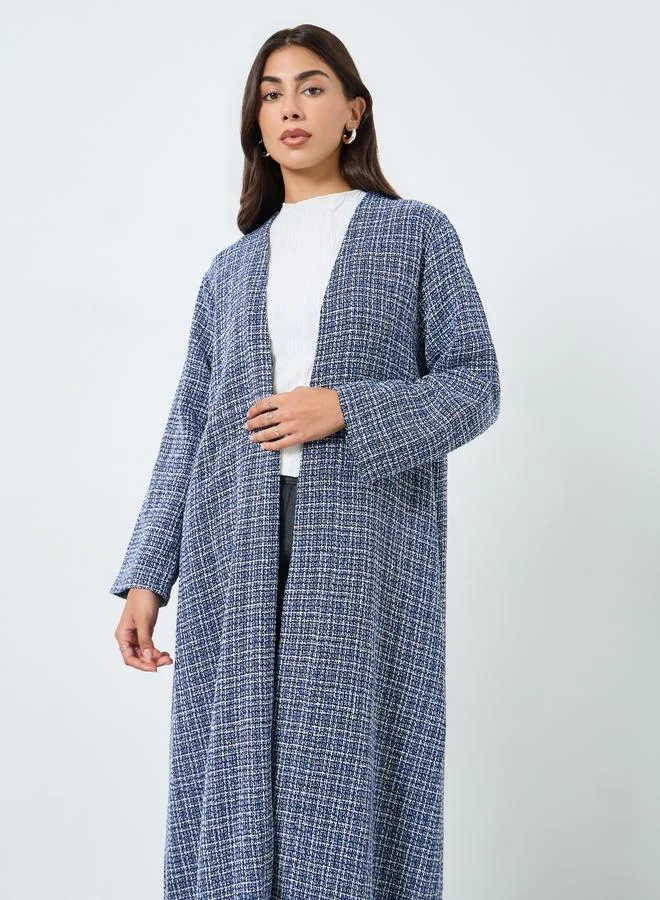 Amirah Navy Blue Front Open Tweed Abaya