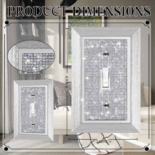 Gaocai 1 Pcs Shiny Rhinestones Wall Plates Light Switch Cover Plate Decorative Wall Plate Single Toggle Imitation Wood Grain Switch Plates - Image 2