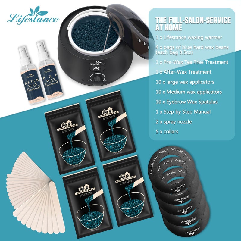 Lifestance مجموعة إزالة الشعر بالشمع من لايف ستانس - جهاز تسخين الشمع الرقمي L2 لإزالة الشعر - 4 عبوات من حبيبات الشمع (14.1 أونصة إجمالاً) مع 42 قطعة - أوعية شمع احترافية لجميع أنواع الشعر - الحواجب - الوجه - البكيني - Image 3