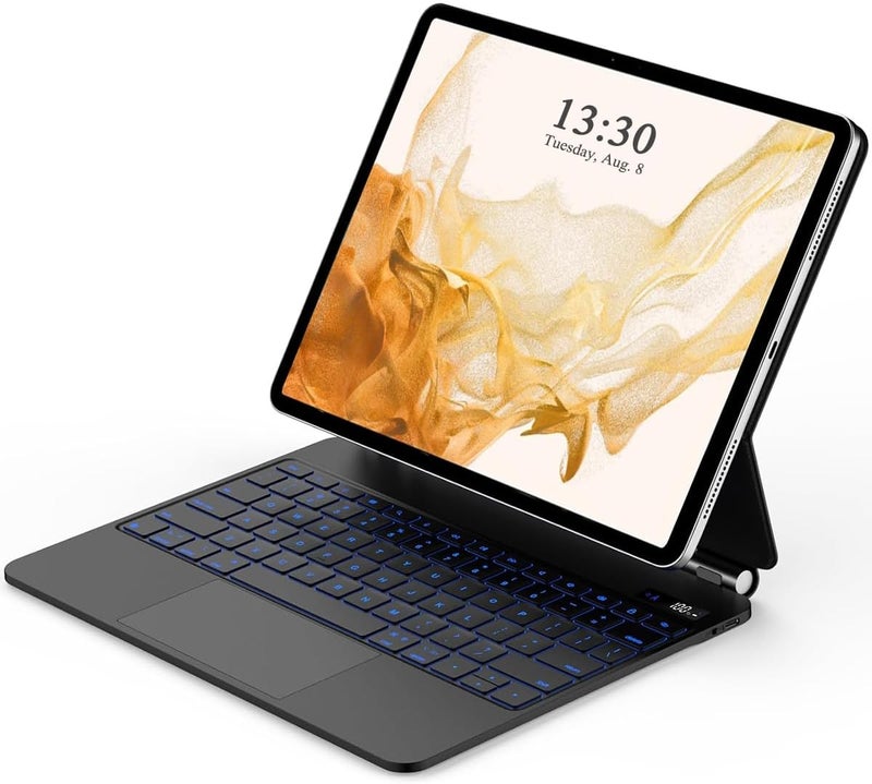 آرترابيت 【عربي إنجليزي】لوحة مفاتيح سحرية لجهاز Samsung Galaxy Tab S10+ Plus/S9+ Plus/S9 FE+ Plus/S8+ Plus/S7+ Plus/S7 FE مقاس 12.4 بوصة، حافظة لوحة مفاتيح مع حامل ��غناطيسي، لوحة لمس متعددة اللمس، مفاتيح بإضاءة خلفية - Image 1