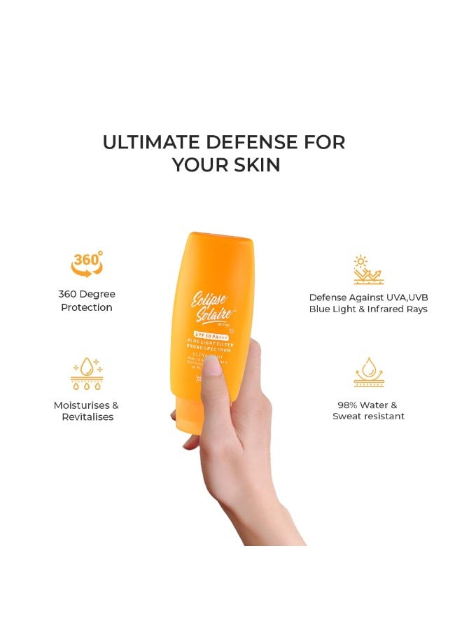 كسوف الشمس واقي شمسي فعال SPF50 PA+++ | مُختبَر سريرياً | لا يترك أثراً أبيض | حماية واسعة الطيف من أشعة UVA/UVB والضوء الأزرق | واقي شمسي غير دهني SPF 50 لجميع أنواع البشرة – 60 مل. - Image 2