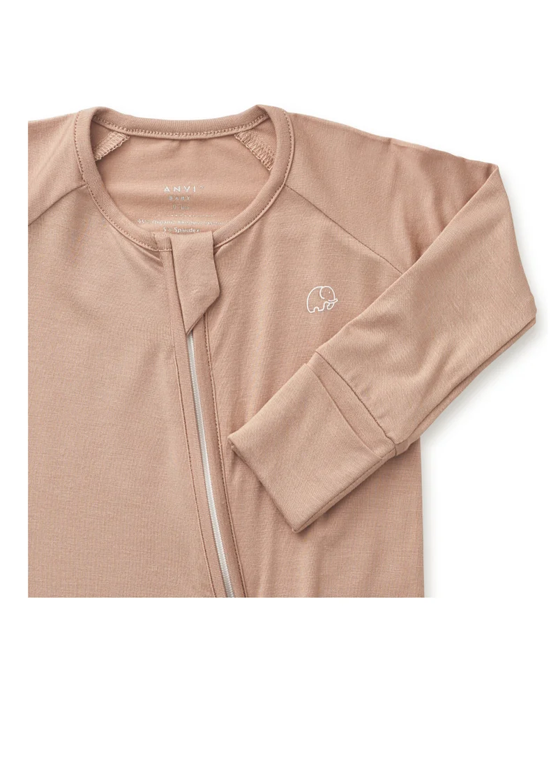 أنفي بيبي Organic Zipper Romper- Mocha 3-6M