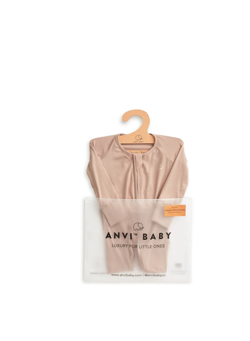 أنفي بيبي Organic Zipper Romper- Mocha 3-6M