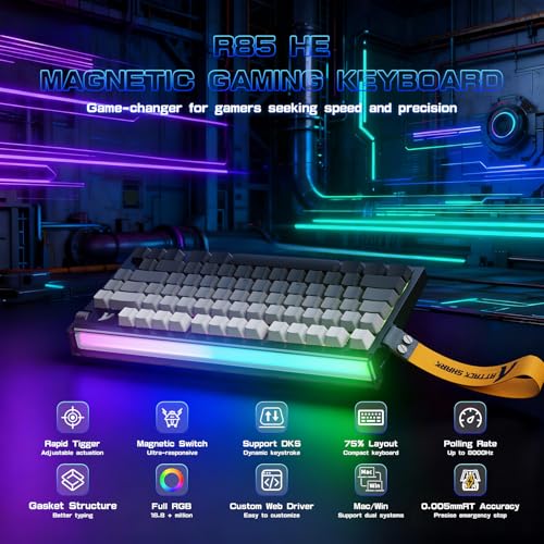 MAMBASNAKE ATTACK SHARK R85 HE Wired 75% Rapid Trigger Mechanical RGB Gaming Keyboard with Custom Lightbox,8KHz Polling Rate,0.005mm RT Accuracy,0.08MS Latency,Hall Effect,Magnetic Switch,Driver for PC-Moonlight - Image 2