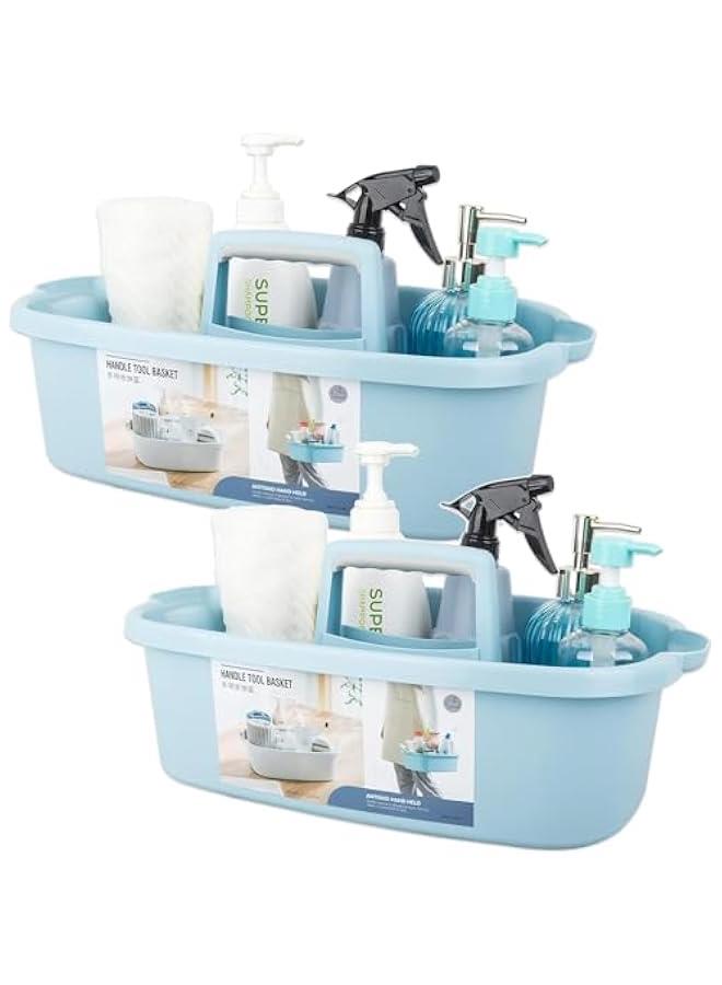 HOOKOR 2 Pack Large Cleaning Supplies Organizer with Handle Portable Shower Caddy Basket Plastic Bucket Tool Storage for Bathroom, Bedroom, Kitchen, College Dorm, Under Sink, Garden (Blue) - Image 1