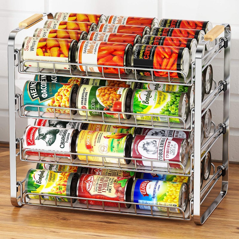 MAXIFFE 4 Tier Can Organizer for Pantry, 16.9" WÃ—11.5" DÃ—16.7" H, Space-Saving Adjustable Metal Hold 40 Standard 12-oz Cans Storage Rack Holder for Countertop Kitchen Soda Drinks Fruits, Chrome - Image 1
