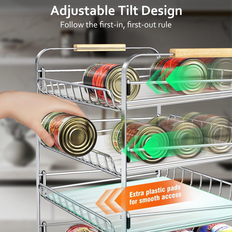 MAXIFFE 4 Tier Can Organizer for Pantry, 16.9" WÃ—11.5" DÃ—16.7" H, Space-Saving Adjustable Metal Hold 40 Standard 12-oz Cans Storage Rack Holder for Countertop Kitchen Soda Drinks Fruits, Chrome - Image 3