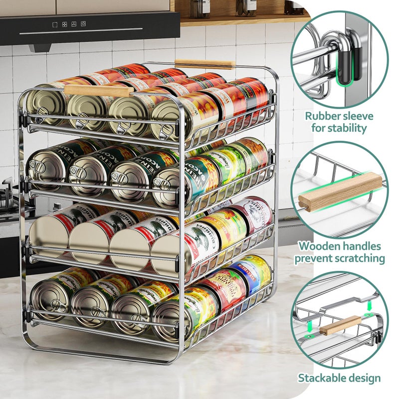 MAXIFFE 4 Tier Can Organizer for Pantry, 16.9" WÃ—11.5" DÃ—16.7" H, Space-Saving Adjustable Metal Hold 40 Standard 12-oz Cans Storage Rack Holder for Countertop Kitchen Soda Drinks Fruits, Chrome - Image 4