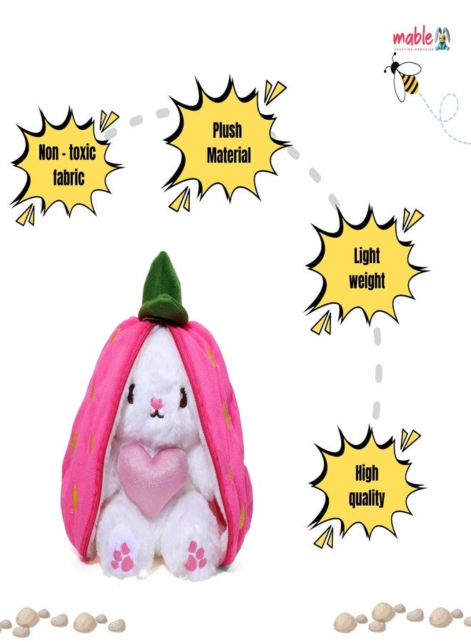 MABLE Reversible Bunny Rabbit Soft Toy - Cute Strawberry/Carrot Shaped Plush Toy for Girls, Boys, Kids - Ultra Soft & Skin Friendly - 35cm Stuffed Animal for Birthday Gift (Pink) - Image 4