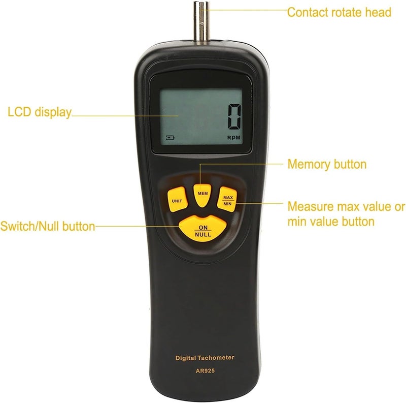 Wal front Digital Tachometer Motor Tachometer RPM Meter Tach Speedometer 0.5~19999RPM AR925 LCD Display - Image 2