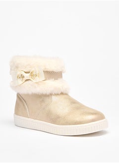Flora Bella By Shoexpress Girl's Faux Fur Ankle Boots with Bow Detail and Zip Closure  - Image 1