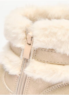 Flora Bella By Shoexpress Girl's Faux Fur Ankle Boots with Bow Detail and Zip Closure  - Image 5