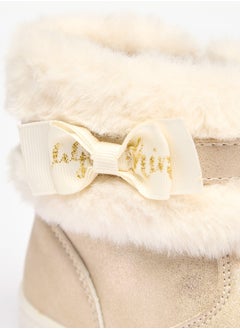 Flora Bella By Shoexpress Girl's Faux Fur Ankle Boots with Bow Detail and Zip Closure  - Image 4