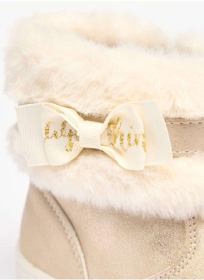 Flora Bella By Shoexpress Girl's Faux Fur Ankle Boots with Bow Detail and Zip Closure  - Image 4