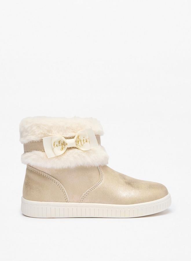 Flora Bella By Shoexpress Flora Bella Faux Fur Ankle Boots With Bow Detail And Zip Closure - Image 1