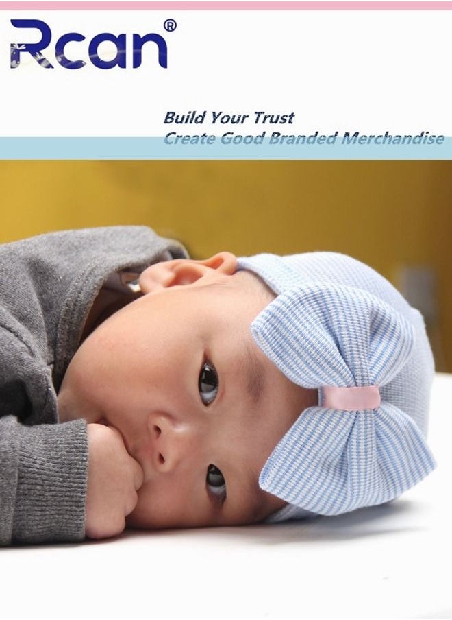 Rcan - Newborn Cute Baby Fetal Cap Soft Warm Knitted Baby Hat Cotton 0-3 Months Blue - Image 1