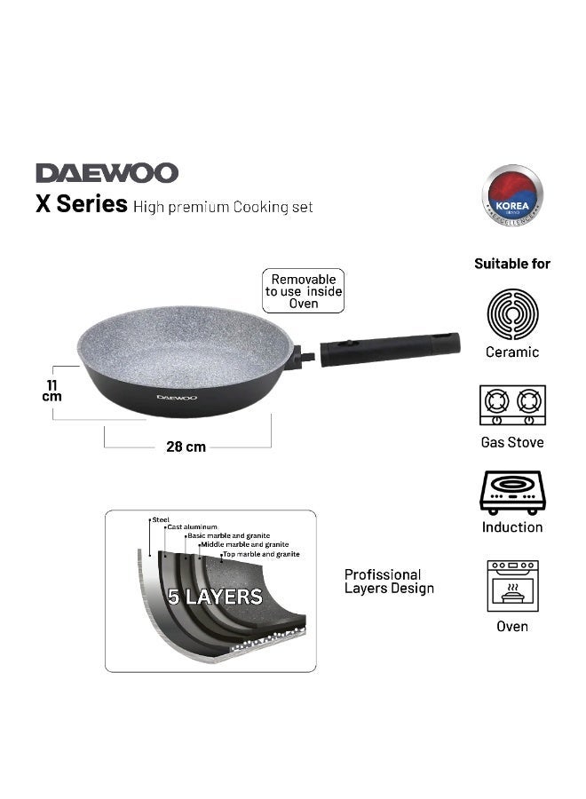 دايو مقلاة دايو ٢٨ سم من الألومنيوم المصبوب، طلاء جرانيت غير لاصق، قاعدة حثية كاملة، مقبض من الباكليت، خالية من المواد الكيميائية - Image 2