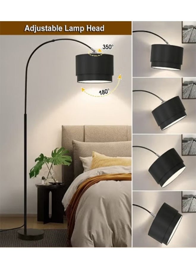 DIDA Floor Lamp Modern Arc Tall Living Room-Stand Up Arching Drum Shade Large Corner Lamp for Dinning Bedrooms and Office Lighting with Remote Control and LED Bulb Black 