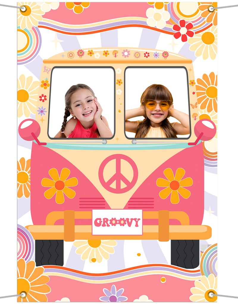 Hippie Photo Booth Props Hippie Bus Prop Groovy Bus Photo Booth for 60S 70S Party Hippie Party Decorations Daisy Bus Photo Prop Two Groovy Birthday Decor Groovy Photo Booth Frame 59 394 in
