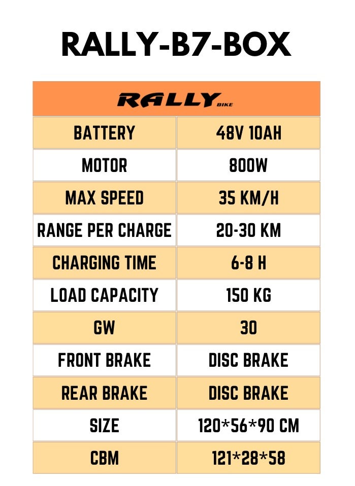RALLY BICYCLE - Scooter model RALLY-B7-BOX, Recommended for adults, 48V 10AH litthium battery, Maximum riding distance is 30km, Maximum speed is 35km/h, Black color - Image 1